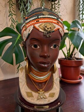 African Heritage Chalkware Statue Bust 13" Tall Vintage